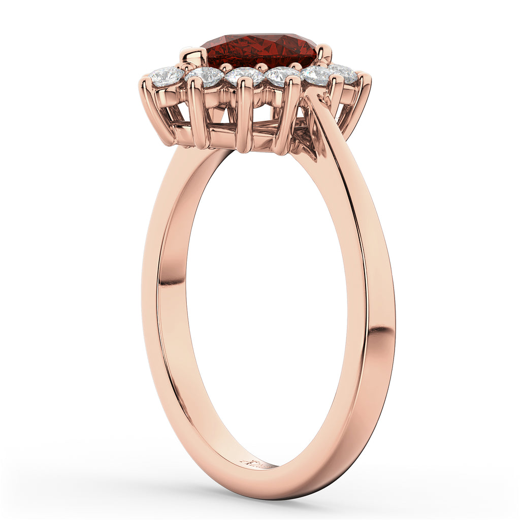 Halo Garnet & Diamond Floral Pear Shaped Fashion Ring 14k Rose Gold (1.42ct)