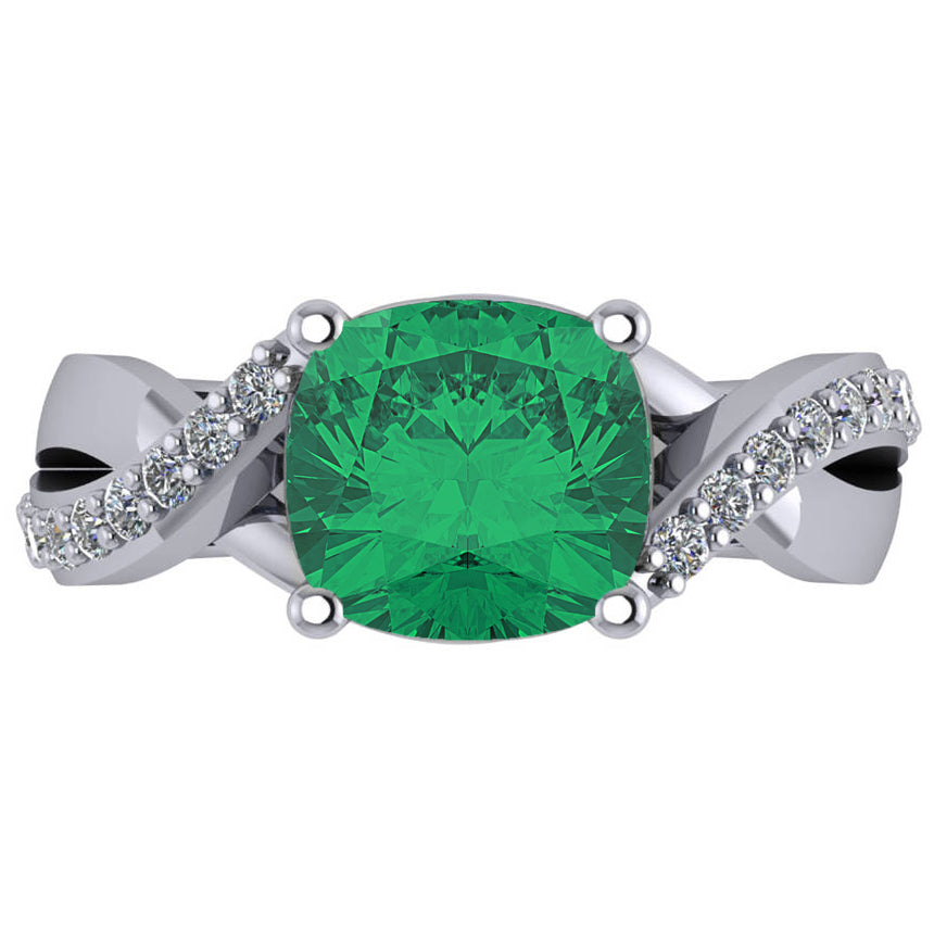 Twisted Cushion Emerald Engagement Ring 14k White Gold (4.16ct)
