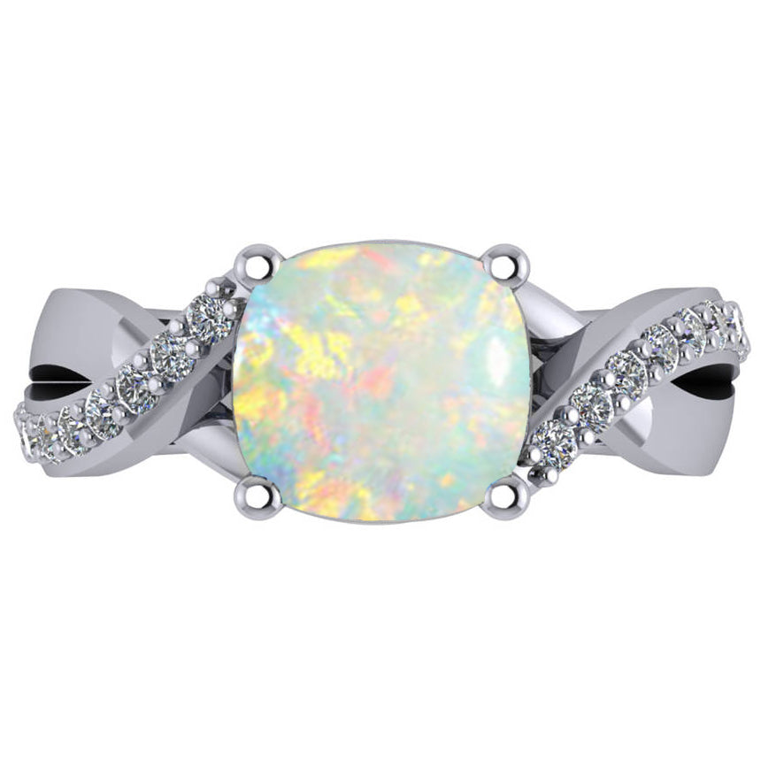 Twisted Cushion Opal Engagement Ring 14k White Gold (4.16ct)
