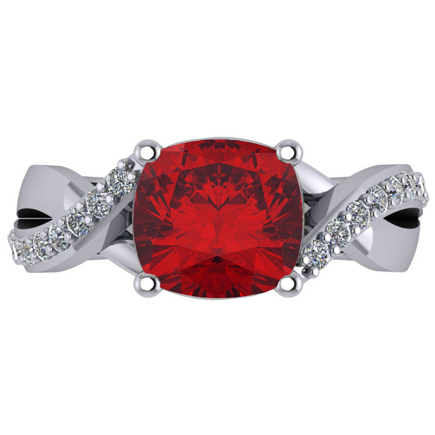 Twisted Cushion Ruby Engagement Ring 14k White Gold (4.16ct)