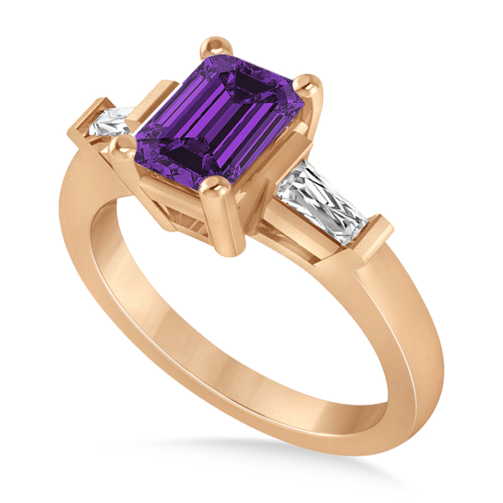 Amethyst & Diamond Three-Stone Emerald Ring 14k Rose Gold (1.85ct)