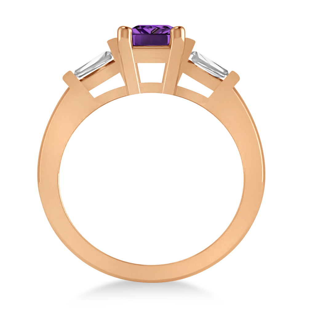 Amethyst & Diamond Three-Stone Emerald Ring 14k Rose Gold (1.85ct)