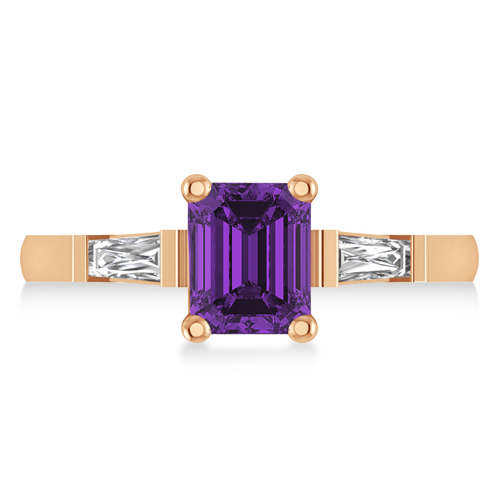 Amethyst & Diamond Three-Stone Emerald Ring 14k Rose Gold (1.85ct)
