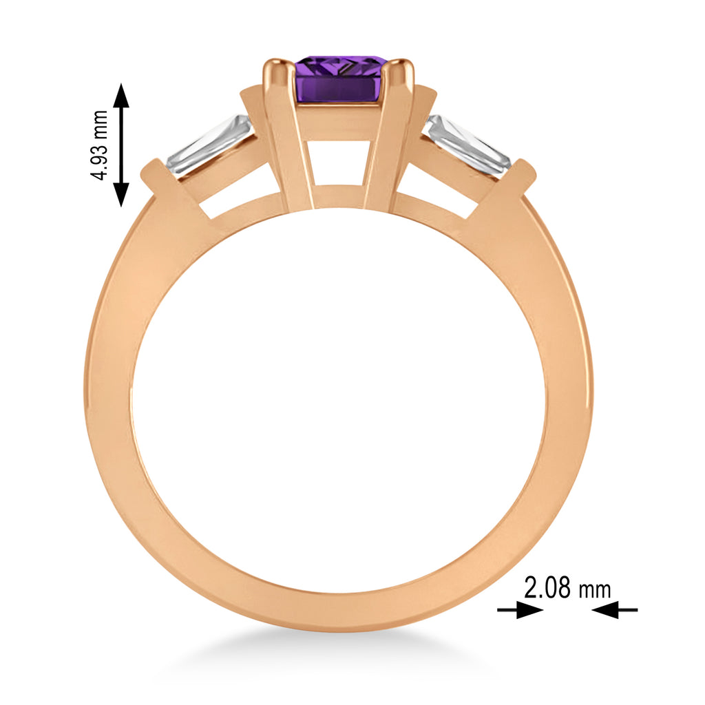 Amethyst & Diamond Three-Stone Emerald Ring 14k Rose Gold (1.85ct)