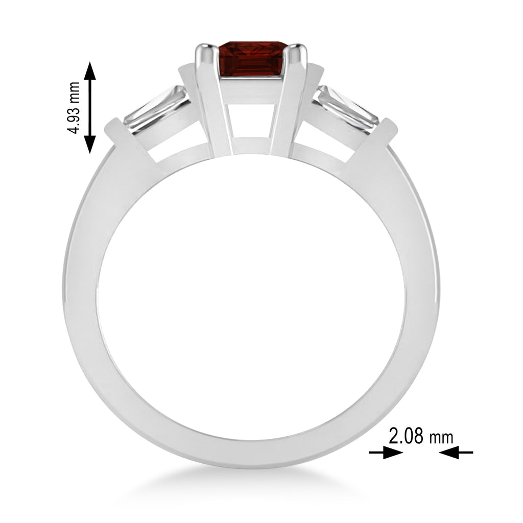 Garnet & Diamond Three-Stone Emerald Ring 14k White Gold (1.85ct)