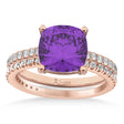 Amethyst & Diamond Cushion-Set Semi-Eternity Bridal Set 14K Rose Gold (3.22ct)