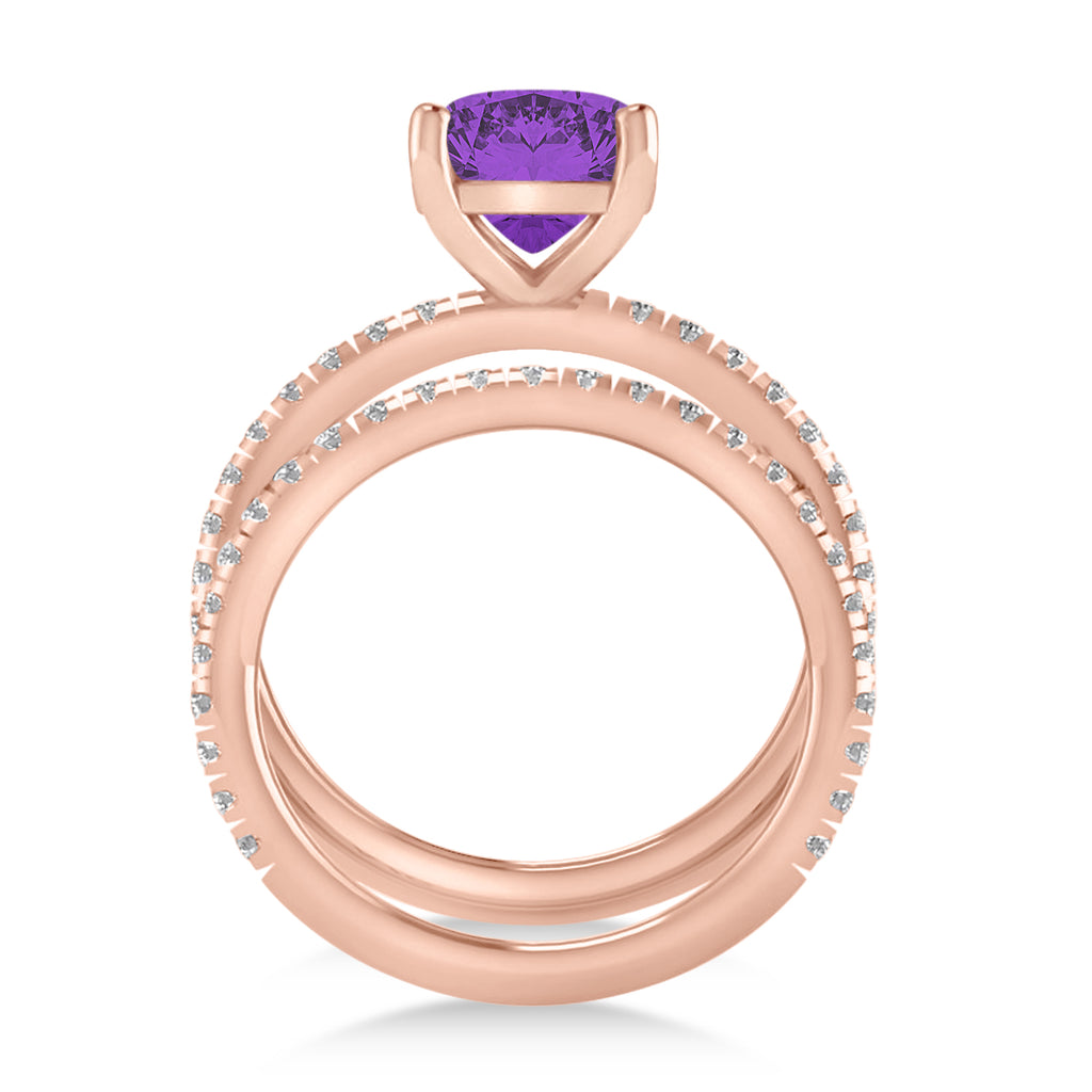 Amethyst & Diamond Cushion-Set Semi-Eternity Bridal Set 14K Rose Gold (3.22ct)