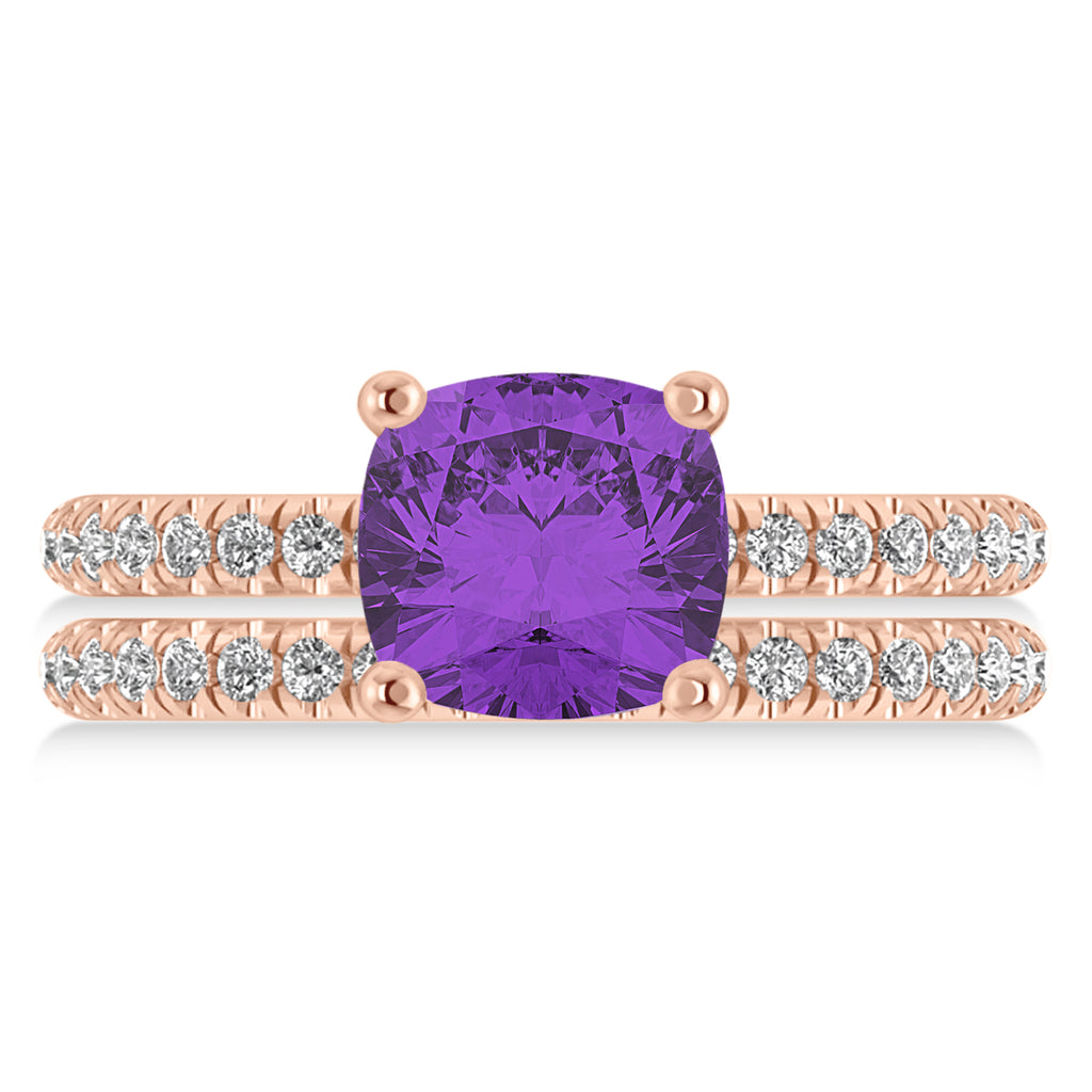 Amethyst & Diamond Cushion-Set Semi-Eternity Bridal Set 14K Rose Gold (3.22ct)