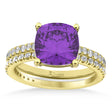 Amethyst & Diamond Cushion-Set Semi-Eternity Bridal Set 14K Yellow Gold (3.22ct)