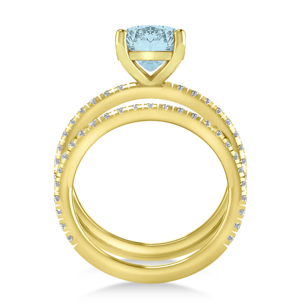 Aquamarine & Diamond Cushion-Set Semi-Eternity Bridal Set 14K Yellow Gold (3.22ct)