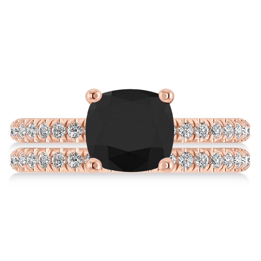 Black & White Diamond Cushion-Set Semi-Eternity Bridal Set 14K Rose Gold (2.66ct)