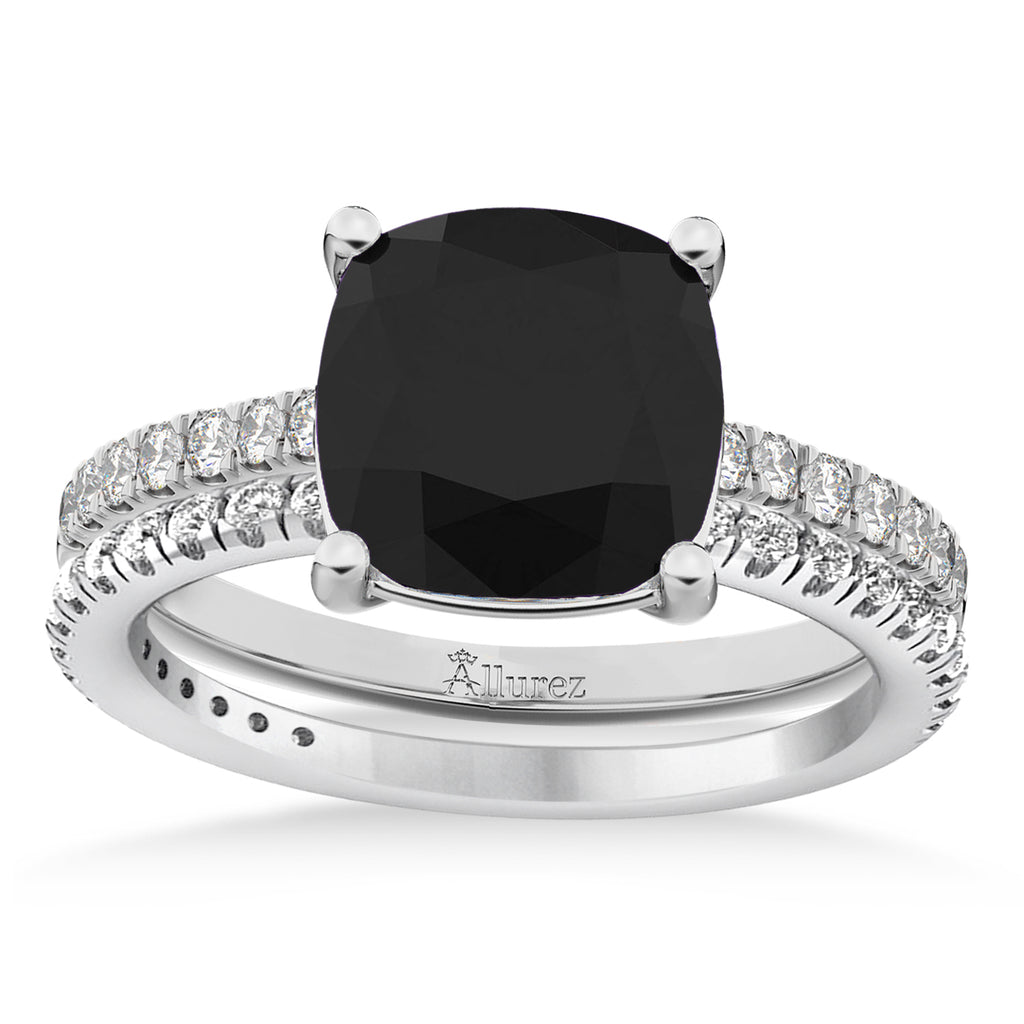Black & White Diamond Cushion-Set Semi-Eternity Bridal Set 14K White Gold (2.66ct)