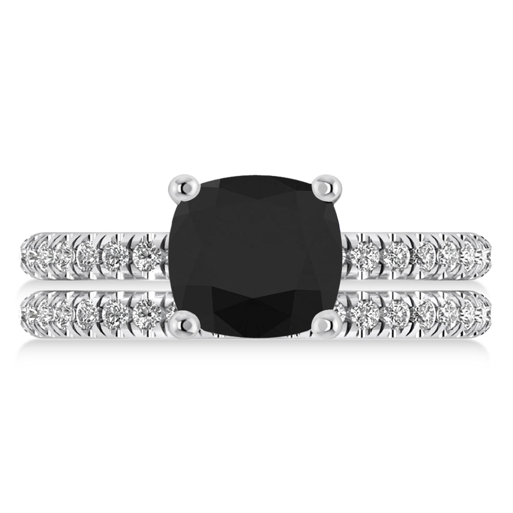 Black & White Diamond Cushion-Set Semi-Eternity Bridal Set 14K White Gold (2.66ct)