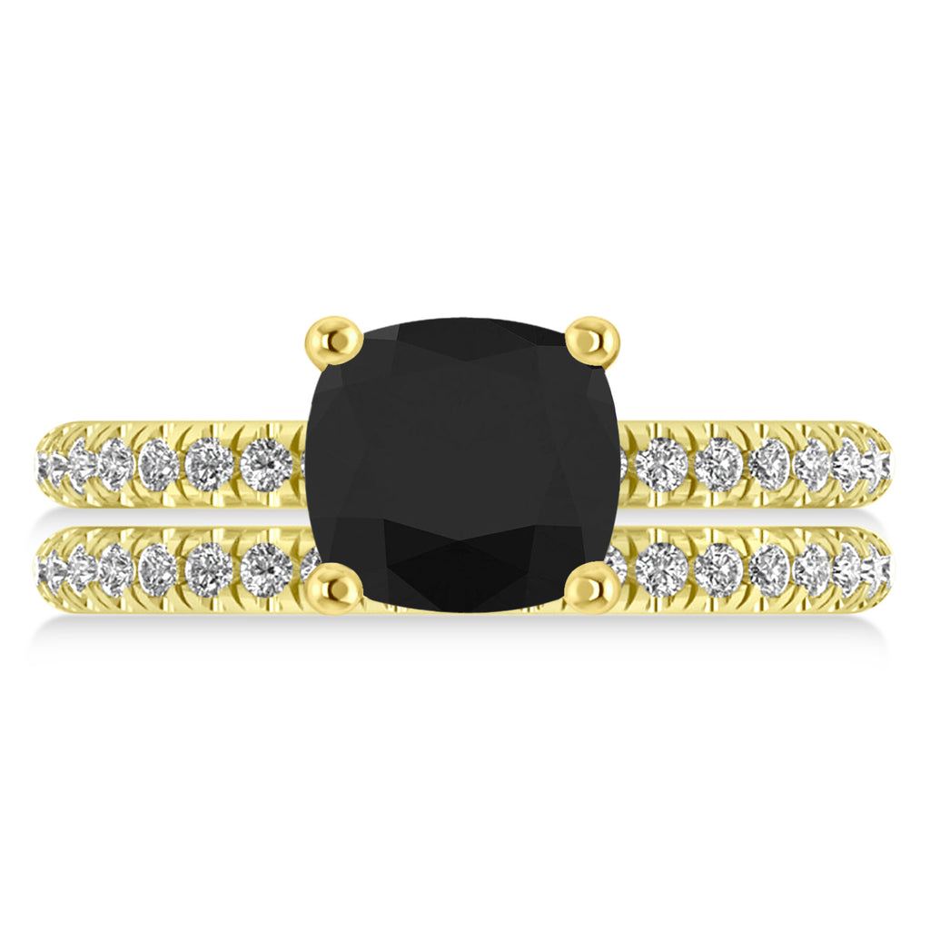 Black & White Diamond Cushion-Set Semi-Eternity Bridal Set 14K Yellow Gold (2.66ct)