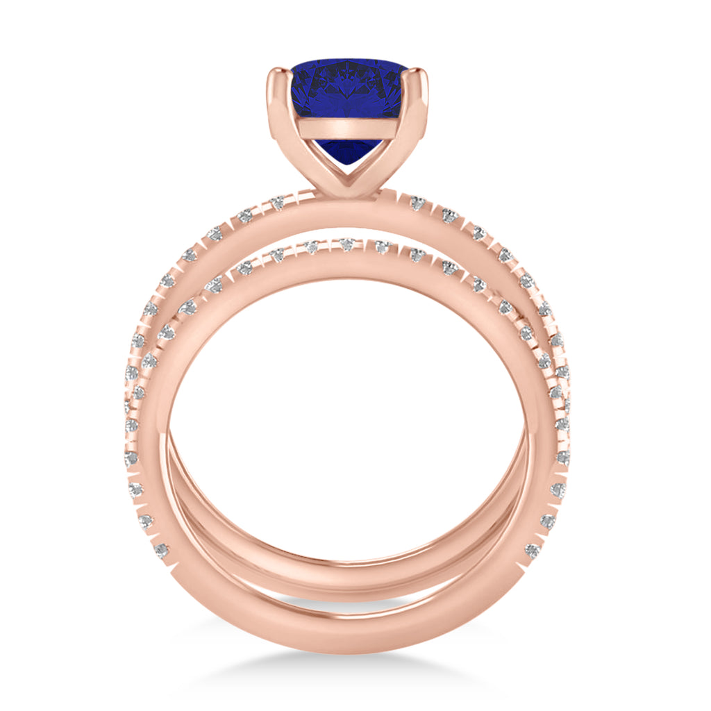 Blue Sapphire & Diamond Cushion-Set Semi-Eternity Bridal Set 14K Rose Gold (3.22ct)