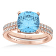 Blue Topaz & Diamond Cushion-Set Semi-Eternity Bridal Set 14K Rose Gold (3.22ct)