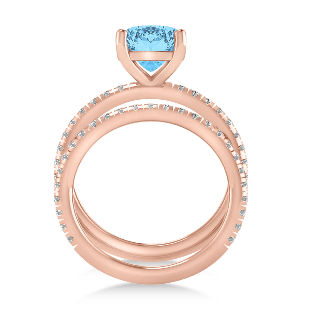 Blue Topaz & Diamond Cushion-Set Semi-Eternity Bridal Set 14K Rose Gold (3.22ct)