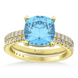 Blue Topaz & Diamond Cushion-Set Semi-Eternity Bridal Set 14K Yellow Gold (3.22ct)