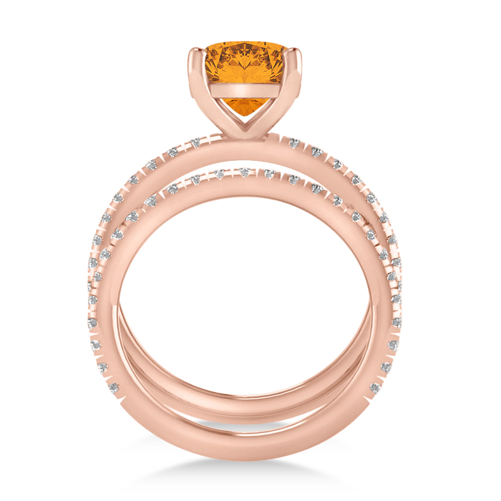 Citrine & Diamond Cushion-Set Semi-Eternity Bridal Set 14K Rose Gold (3.22ct)