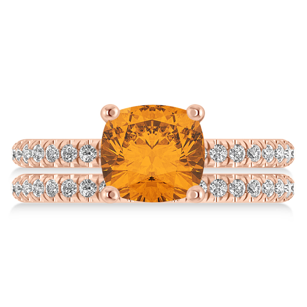 Citrine & Diamond Cushion-Set Semi-Eternity Bridal Set 14K Rose Gold (3.22ct)
