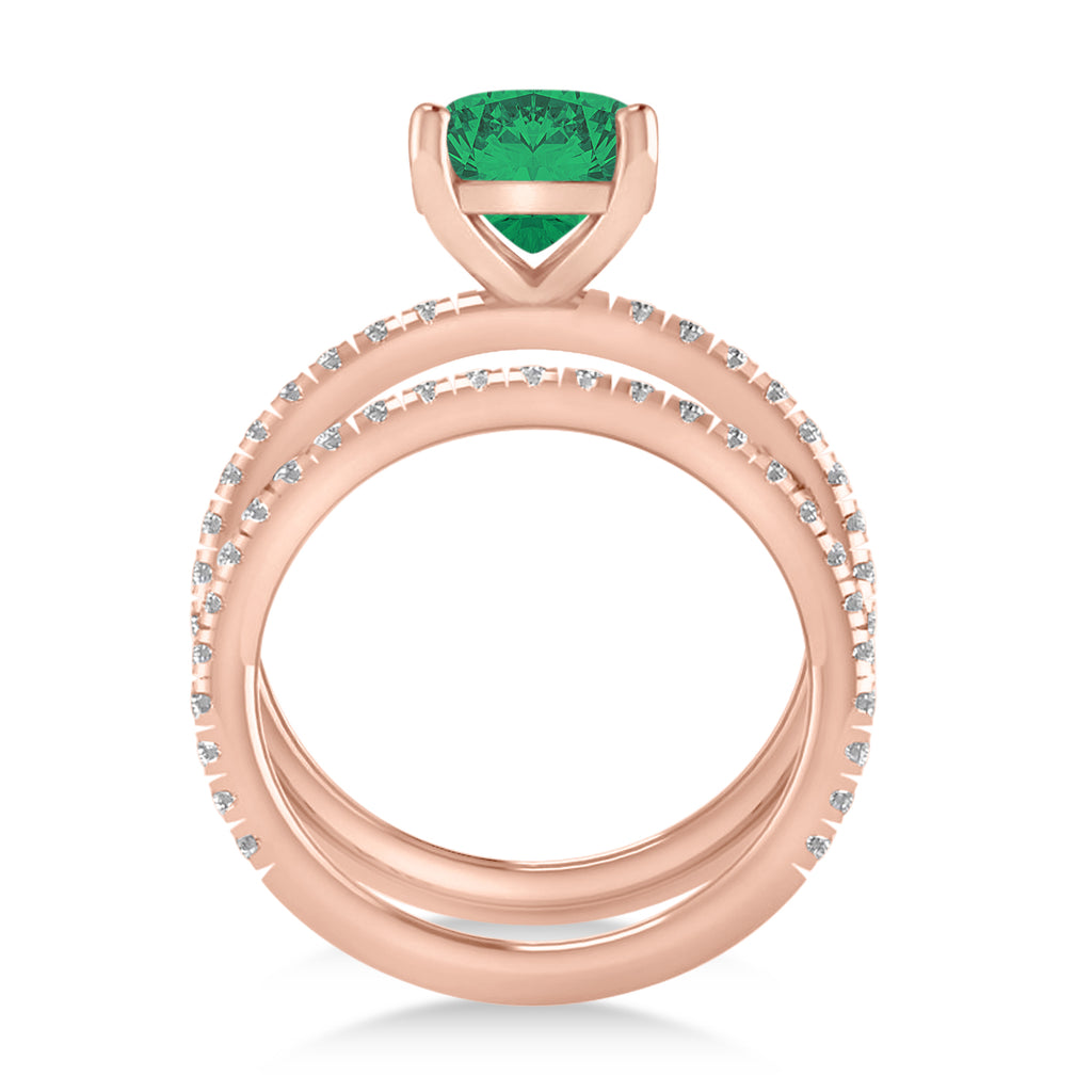 Emerald & Diamond Cushion-Set Semi-Eternity Bridal Set 14K Rose Gold (3.22ct)