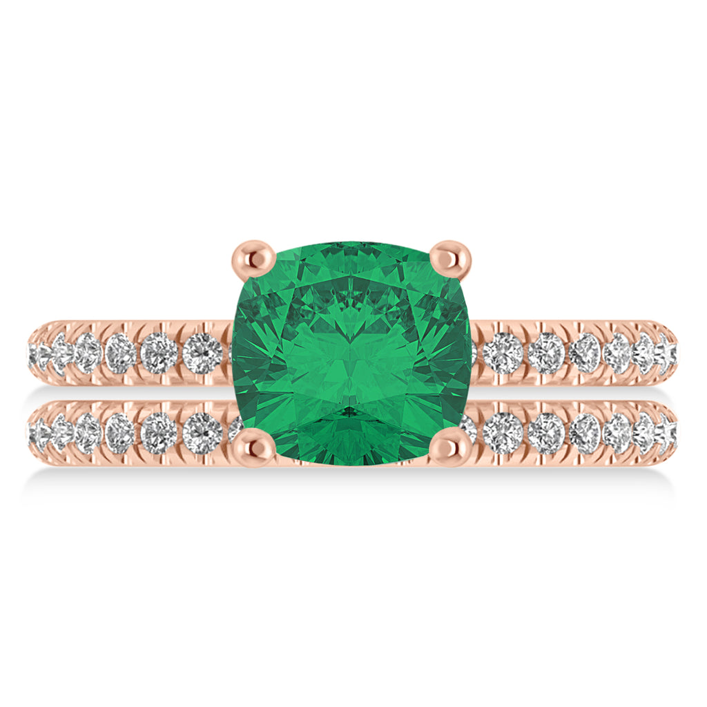 Emerald & Diamond Cushion-Set Semi-Eternity Bridal Set 14K Rose Gold (3.22ct)