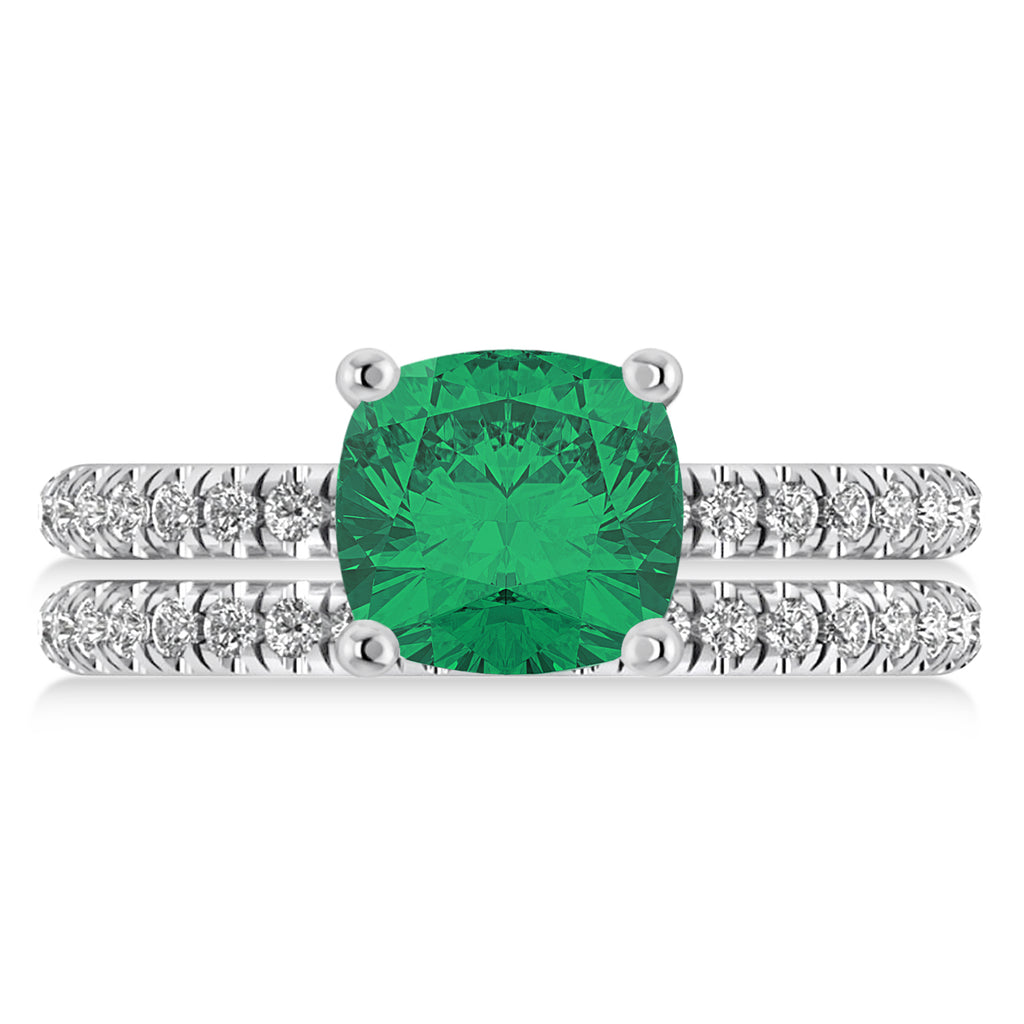 Emerald & Diamond Cushion-Set Semi-Eternity Bridal Set 14K White Gold (3.22ct)
