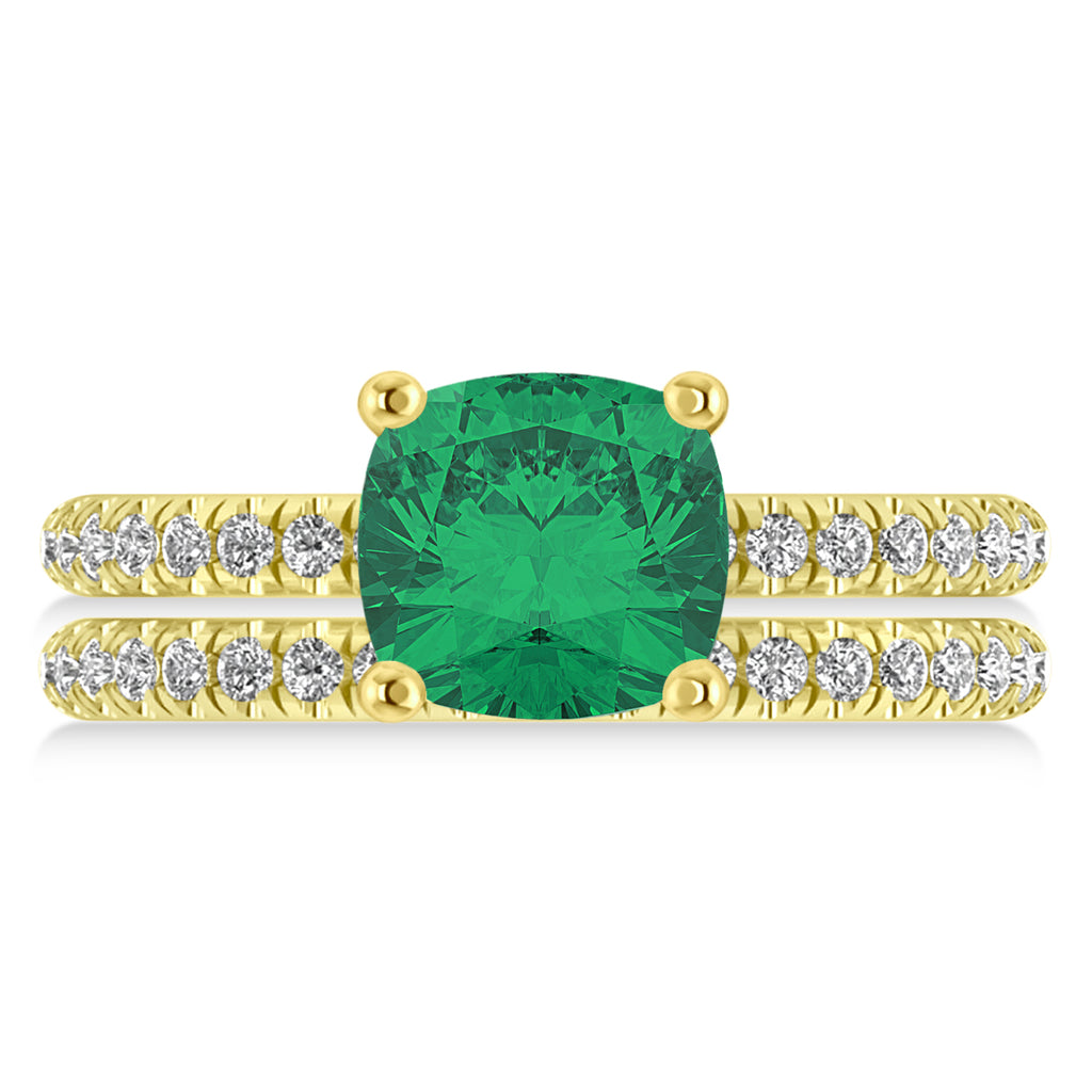 Emerald & Diamond Cushion-Set Semi-Eternity Bridal Set 14K Yellow Gold (3.22ct)