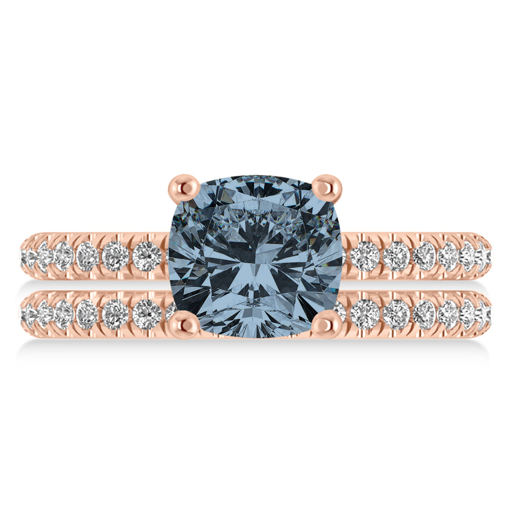 Gray Spinel & Diamond Cushion-Set Semi-Eternity Bridal Set 14K Rose Gold (3.22ct)