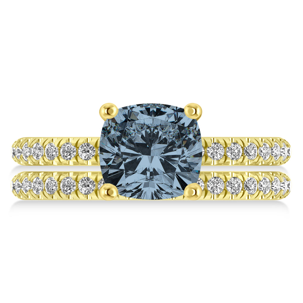 Gray Spinel & Diamond Cushion-Set Semi-Eternity Bridal Set 14K Yellow Gold (3.22ct)