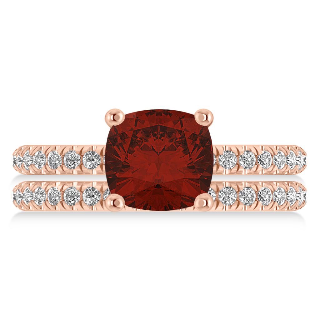 Garnet & Diamond Cushion-Set Semi-Eternity Bridal Set 14K Rose Gold (3.22ct)