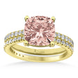 Morganite & Diamond Cushion-Set Semi-Eternity Bridal Set 14K Yellow Gold (3.22ct)