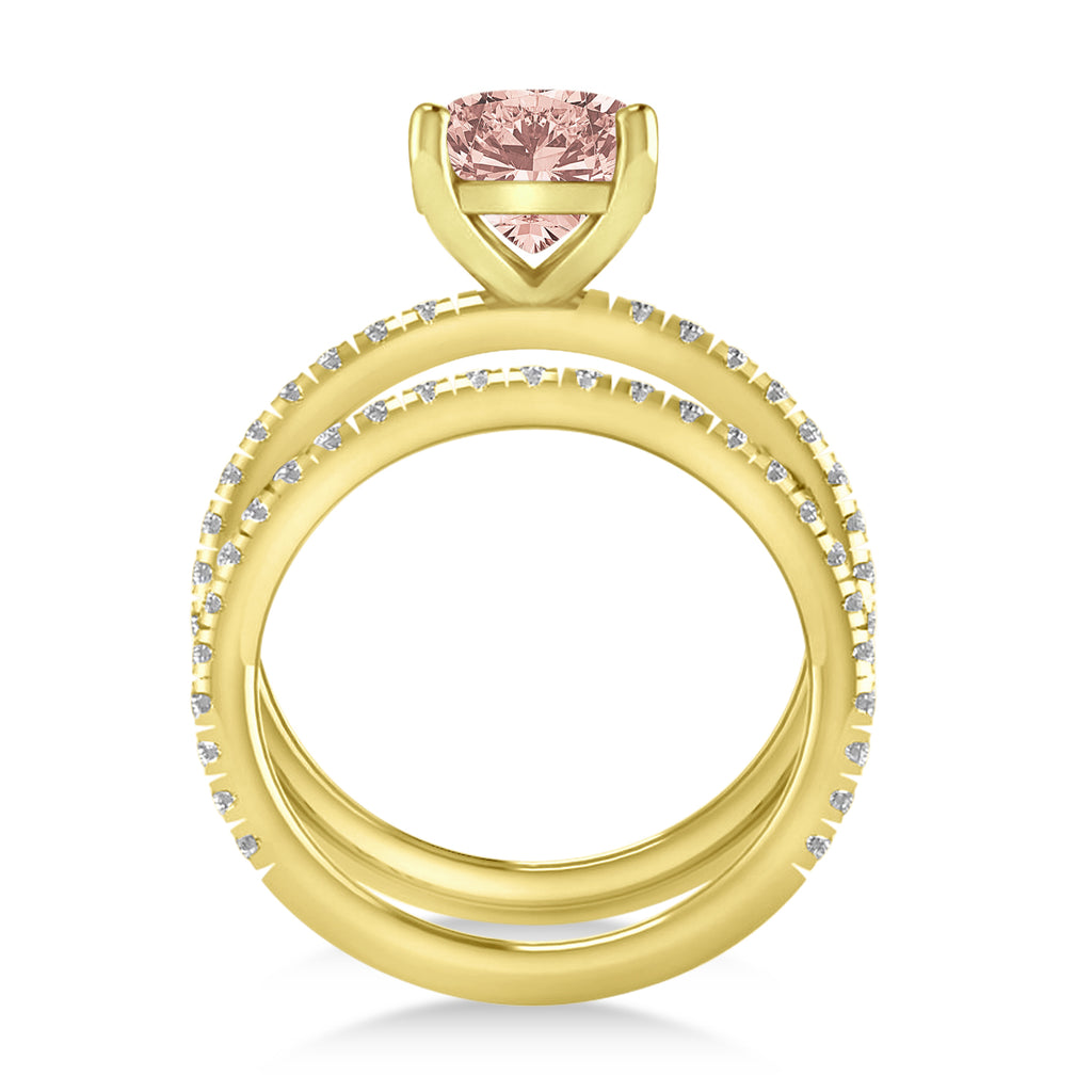 Morganite & Diamond Cushion-Set Semi-Eternity Bridal Set 14K Yellow Gold (3.22ct)