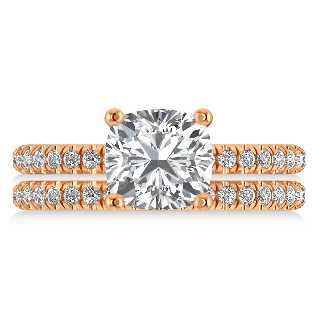 Moissanite & Diamond Cushion-Set Semi-Eternity Bridal Set 14K Rose Gold (2.77ct)