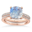 Moonstone & Diamond Cushion-Set Semi-Eternity Bridal Set 14K Rose Gold (3.22ct)