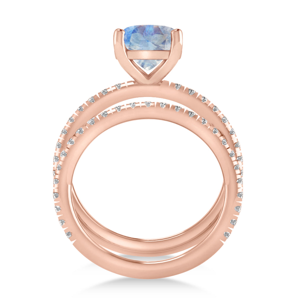 Moonstone & Diamond Cushion-Set Semi-Eternity Bridal Set 14K Rose Gold (3.22ct)