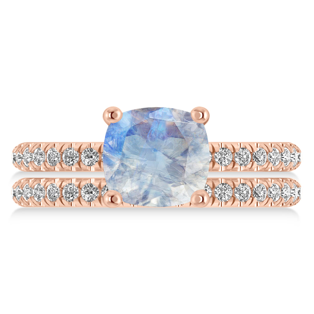 Moonstone & Diamond Cushion-Set Semi-Eternity Bridal Set 14K Rose Gold (3.22ct)