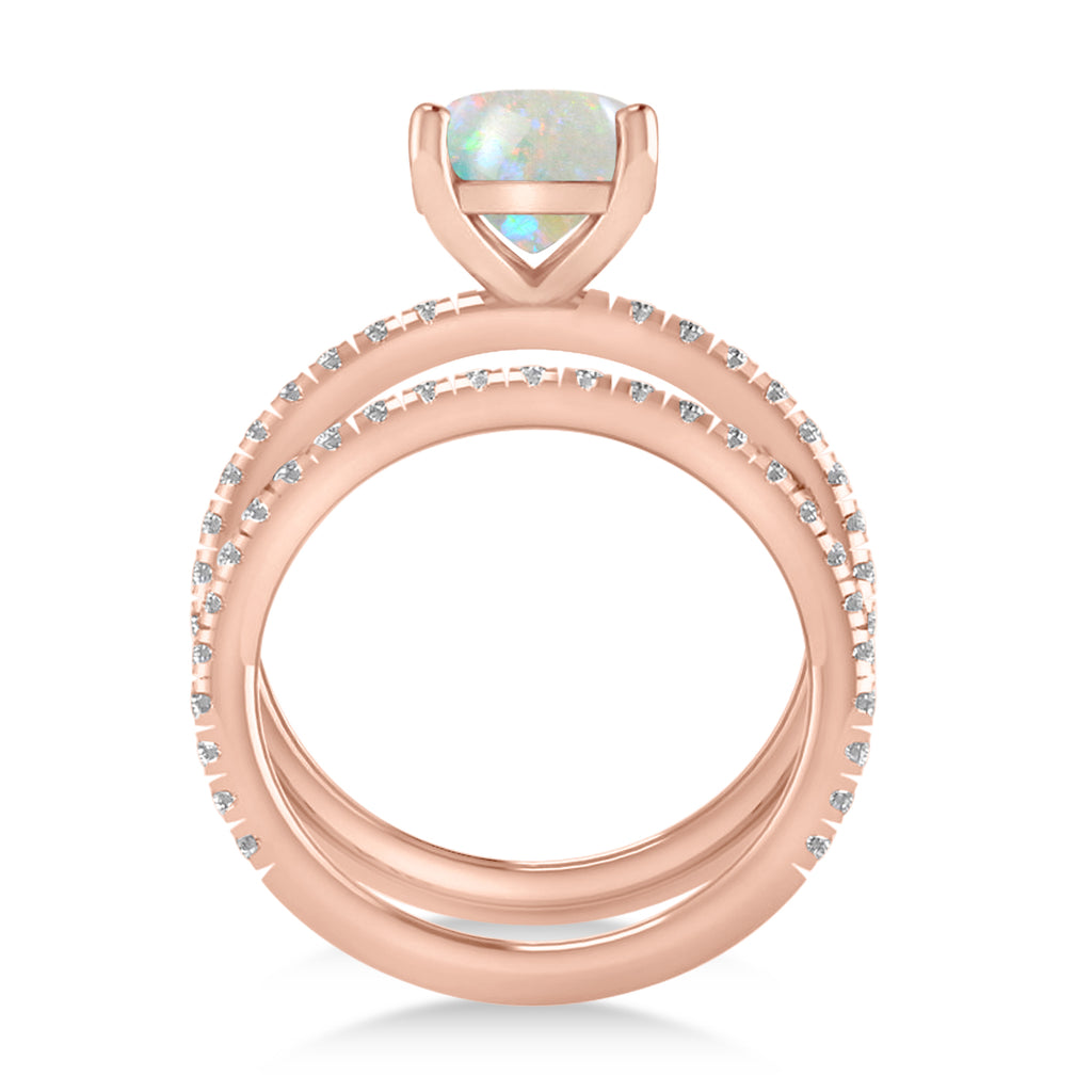 Opal & Diamond Cushion-Set Semi-Eternity Bridal Set 14K Rose Gold (3.22ct)