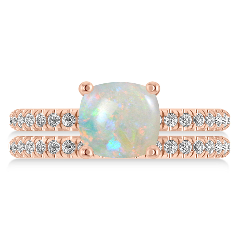 Opal & Diamond Cushion-Set Semi-Eternity Bridal Set 14K Rose Gold (3.22ct)