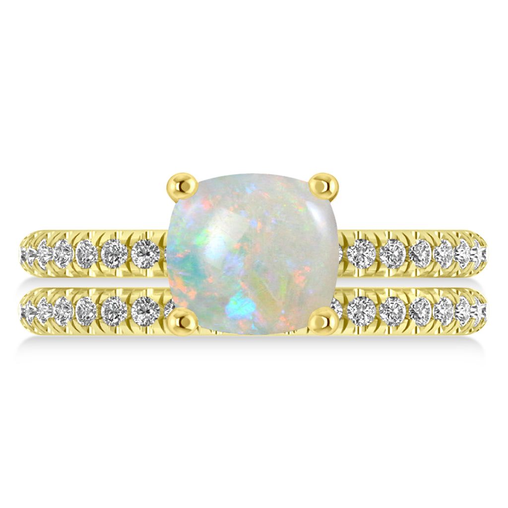 Opal & Diamond Cushion-Set Semi-Eternity Bridal Set 14K Yellow Gold (3.22ct)