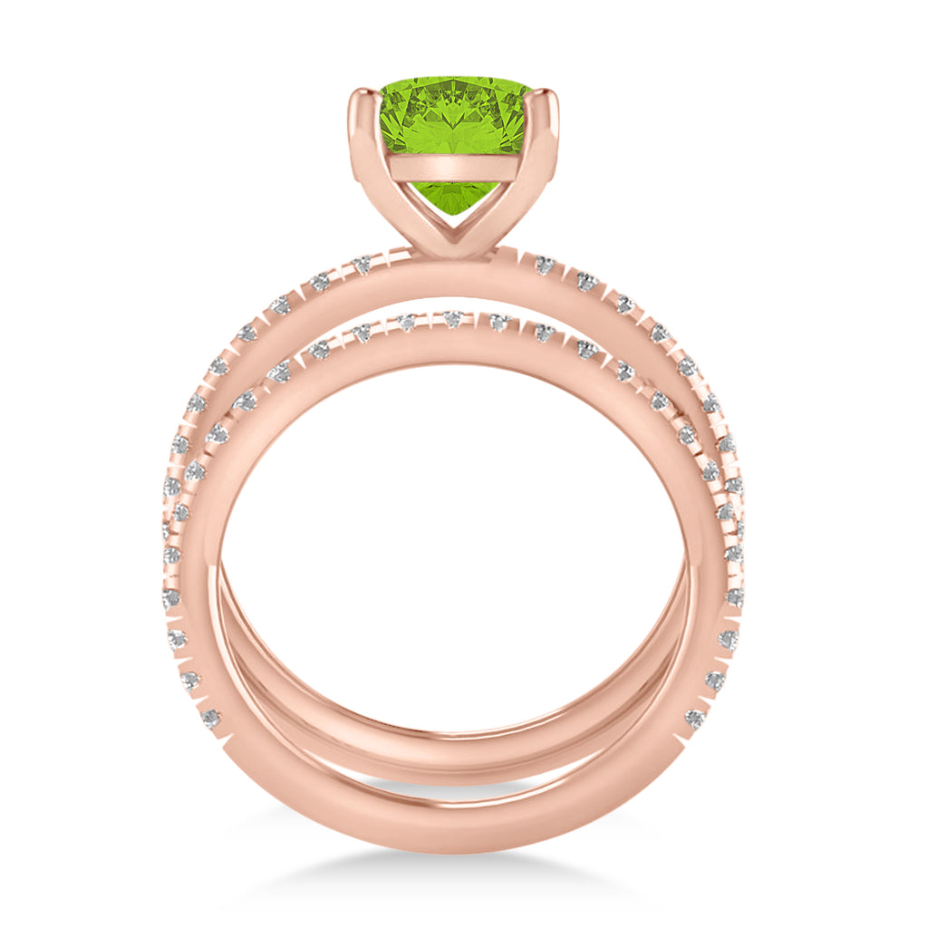 Peridot & Diamond Cushion-Set Semi-Eternity Bridal Set 14K Rose Gold (3.22ct)