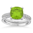 Peridot & Diamond Cushion-Set Semi-Eternity Bridal Set 14K White Gold (3.22ct)