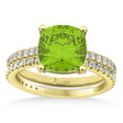 Peridot & Diamond Cushion-Set Semi-Eternity Bridal Set 14K Yellow Gold (3.22ct)