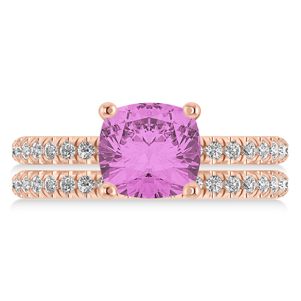 Pink Sapphire & Diamond Cushion-Set Semi-Eternity Bridal Set 14K Rose Gold (3.22ct)