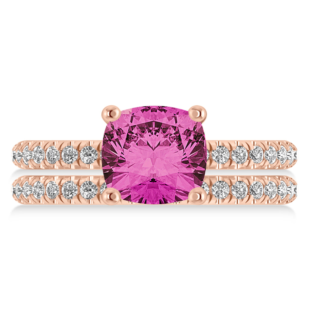Pink Tourmaline & Diamond Cushion-Set Semi-Eternity Bridal Set 14K Rose Gold (3.22ct)