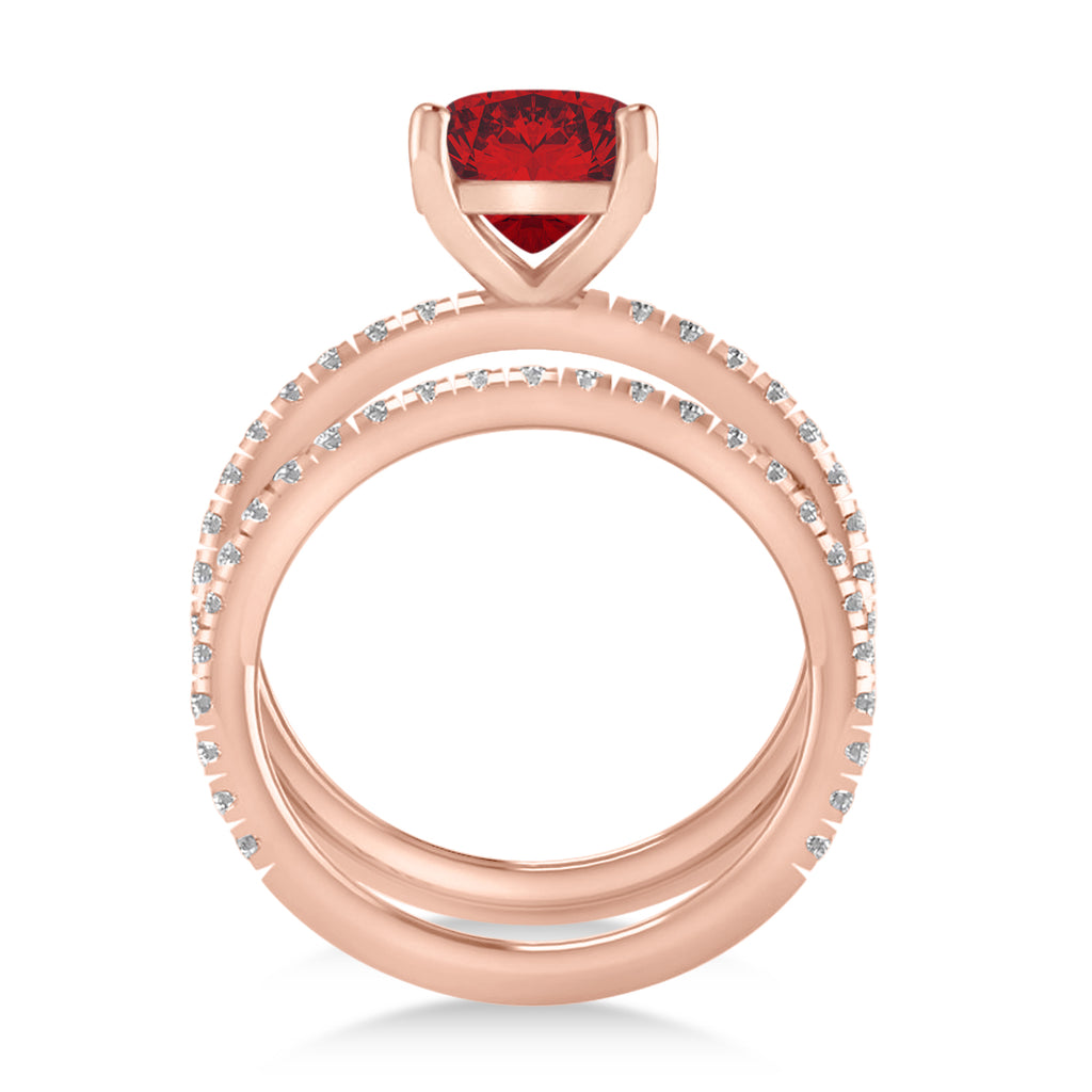 Ruby & Diamond Cushion-Set Semi-Eternity Bridal Set 14K Rose Gold (3.22ct)