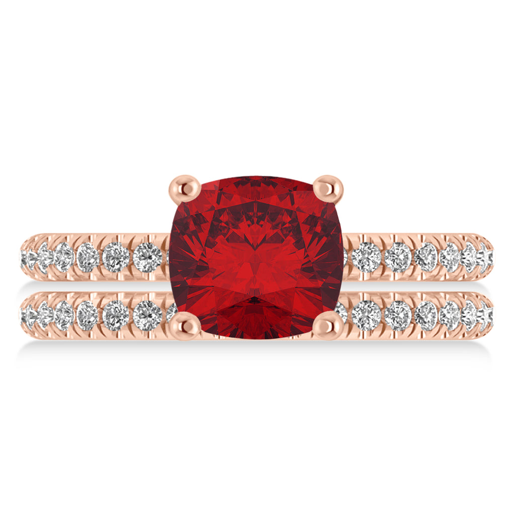 Ruby & Diamond Cushion-Set Semi-Eternity Bridal Set 14K Rose Gold (3.22ct)