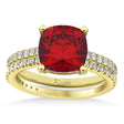 Ruby & Diamond Cushion-Set Semi-Eternity Bridal Set 14K Yellow Gold (3.22ct)