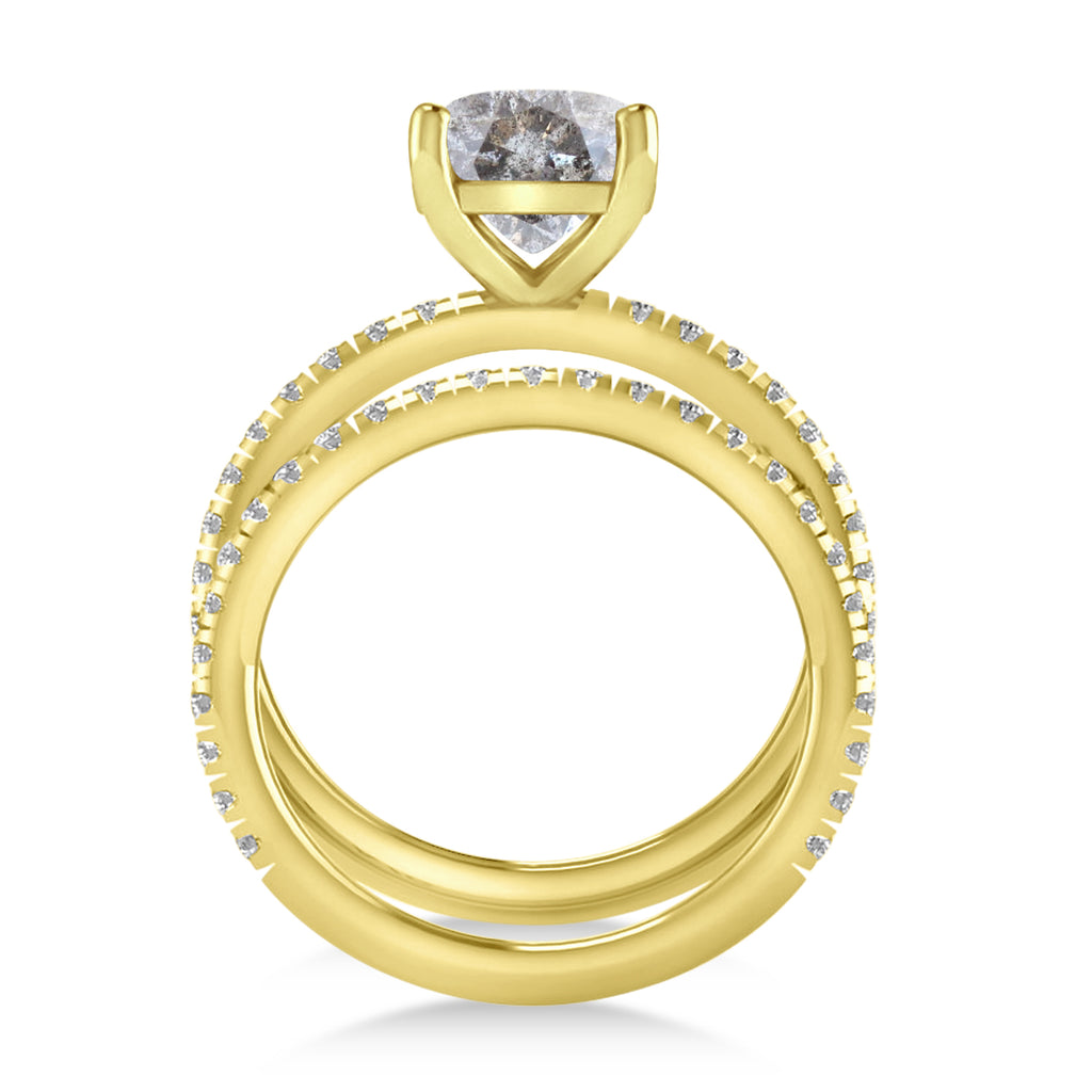 Salt & Pepper & White Diamond Cushion-Set Semi-Eternity Bridal Set 14K Yellow Gold (2.66ct)