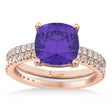 Tanzanite & Diamond Cushion-Set Semi-Eternity Bridal Set 14K Rose Gold (3.22ct)